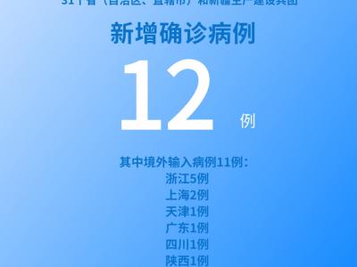 國家衛健委：5月19日新增新冠肺炎確診病例12例其中本土病例1例