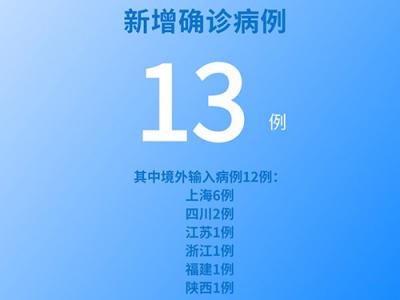國(guó)家衛(wèi)健委：5月25日新增新冠肺炎確診病例13例其中本土病例1例