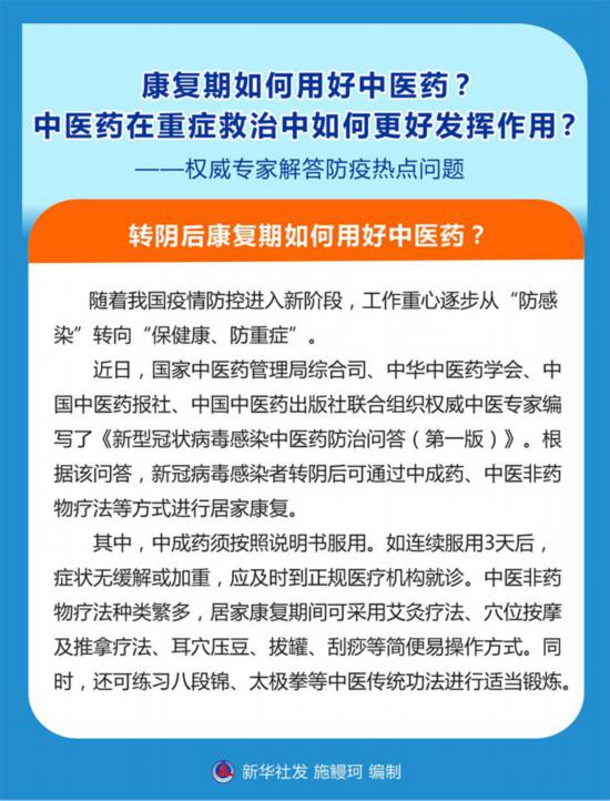 康復期如何用好中醫藥？中醫藥在重癥救治中如何更好發揮作用？——權威專家解答防疫熱點問題