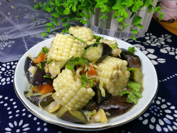 茄子花蜆子燴玉米的做法-家常味燴菜譜