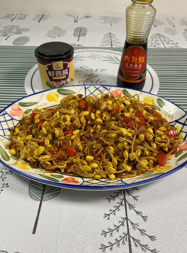 炒黃豆芽加上它好吃的舔盤的做法-咸鮮味炒菜譜